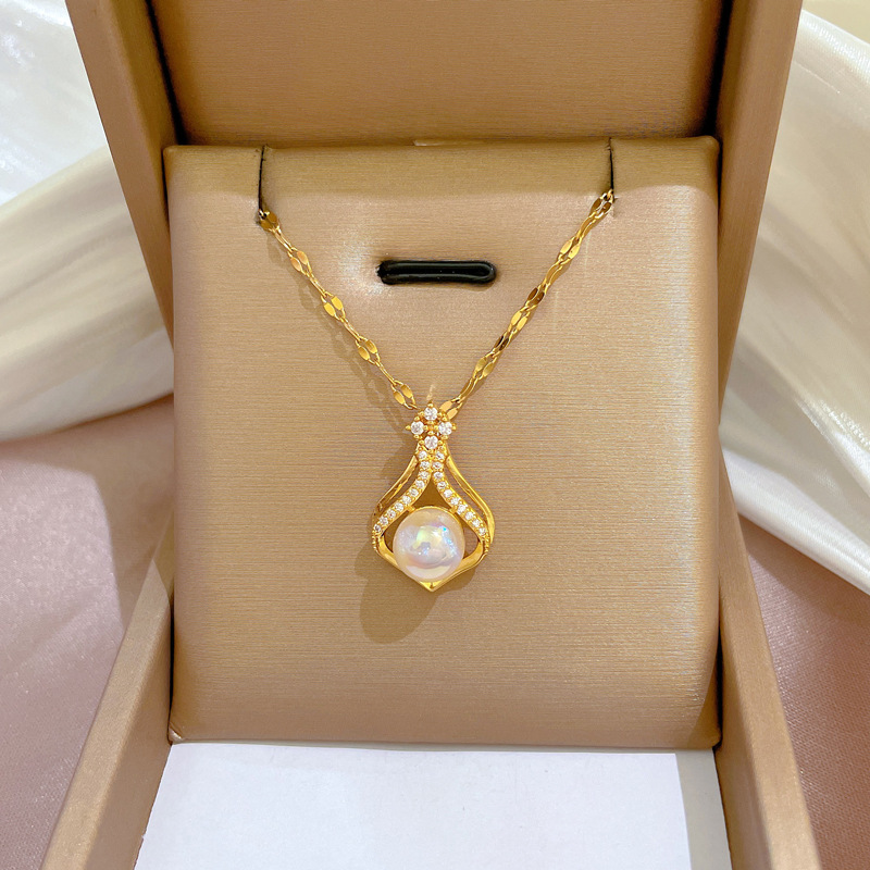 Pearl Trim Chain - Elegant Women's K14 Gold Color Pearl