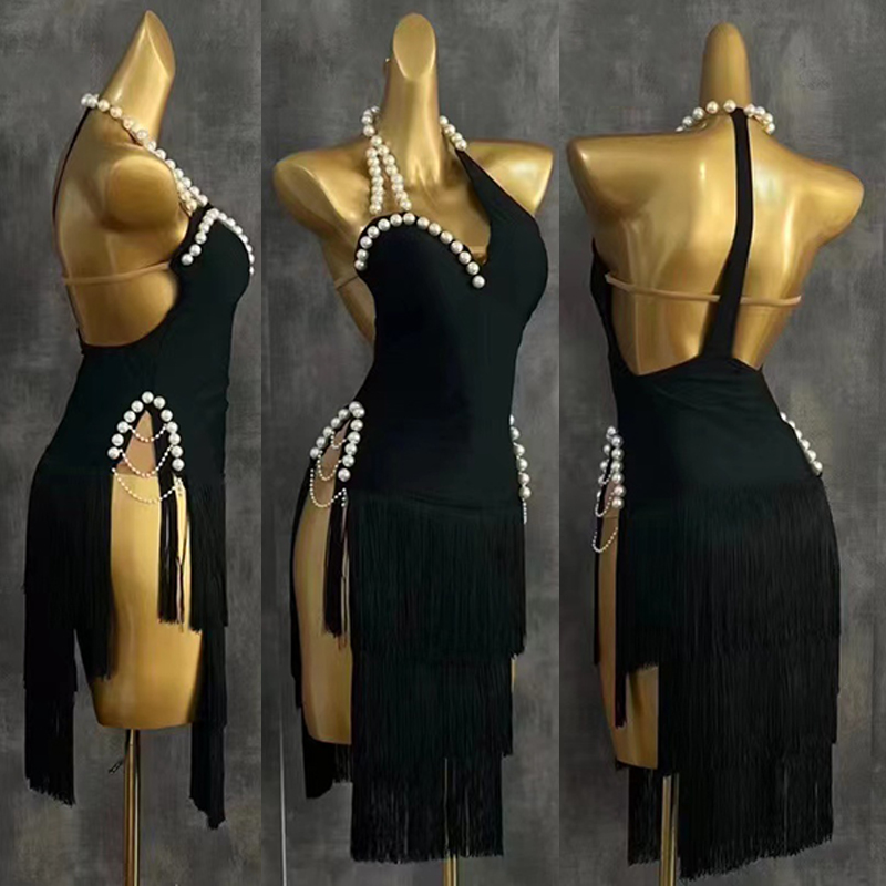 2025 High End Latin Dance Dres - Beaded Trim Fringe recension och pris