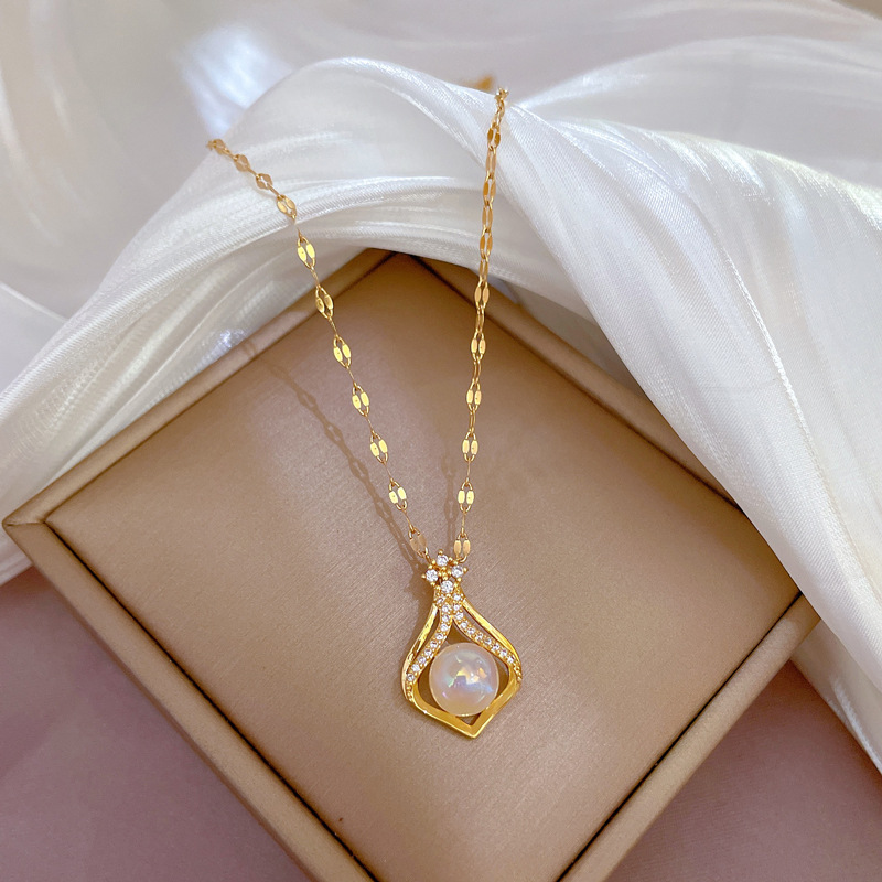 Elegant Women's K14 Gold Color - Pearl Trim Chain recension och pris